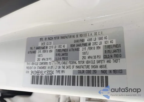 2020 Mazda Cx-30 Premium Package z USA, uszkodzony, nr VIN 3MVDMBEM8LM130024